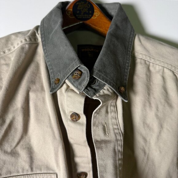Woolrich Long Sleeve Canvas Work Shirt Button Down Front Two Pocket Tan/Brown XL - Picture 6 of 10